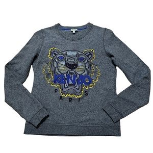 Kenzo Gray Tiger Embroidered Crewneck Sweatshirt Size Small